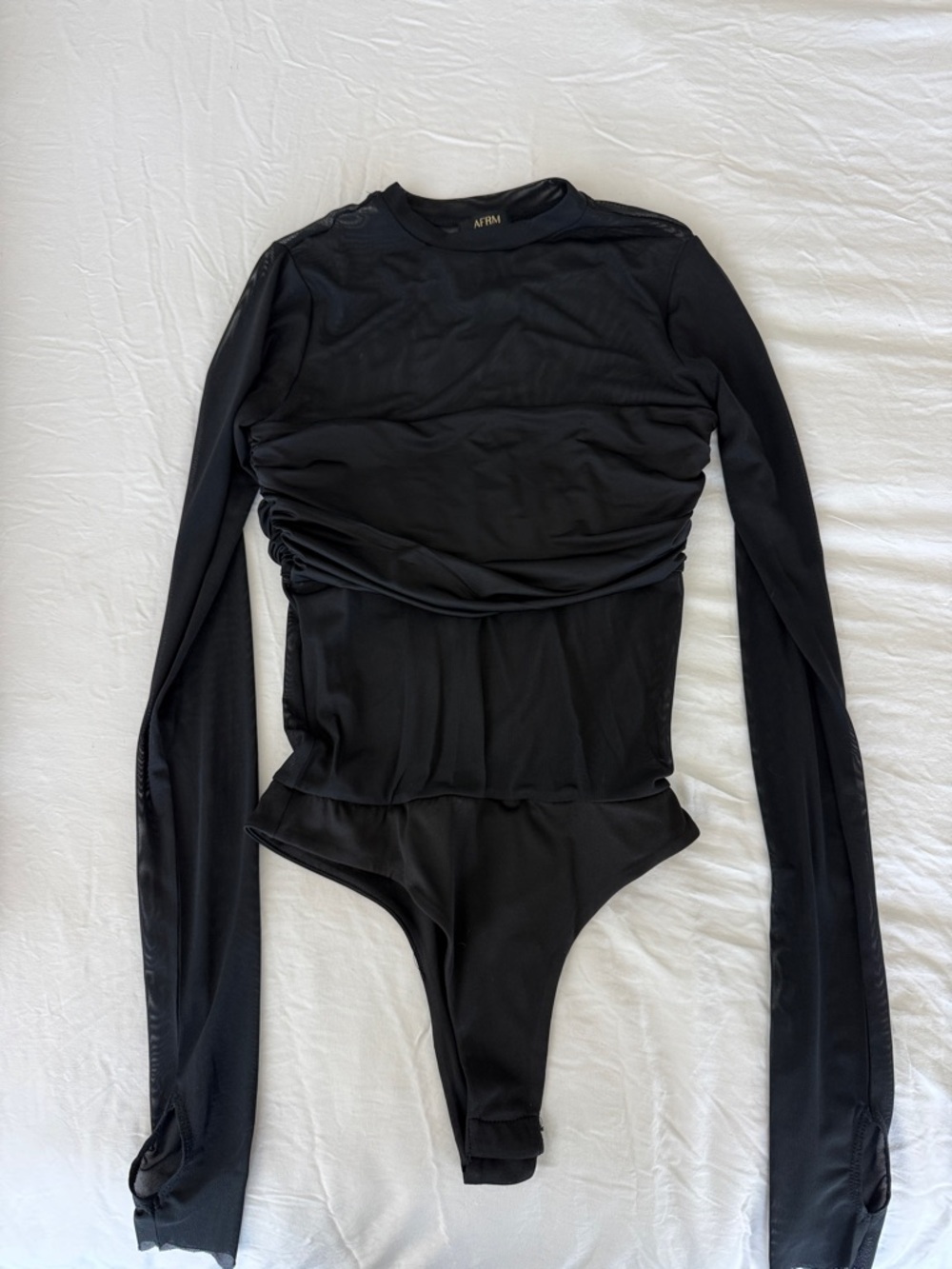 AFRM Black Long-Sleeve Mesh Bodysuit